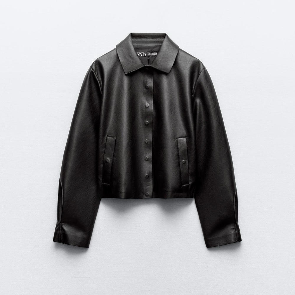 ZARA Faux Leathered Cropped Jacket Medium Black